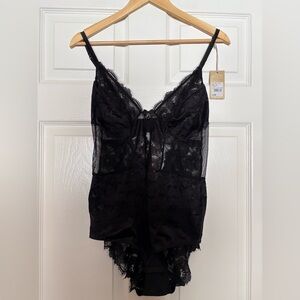 NWT No.1 Jenny Pakham Black Eyelash Lace Bodysuit UK 18 US 14 XL Flora Body